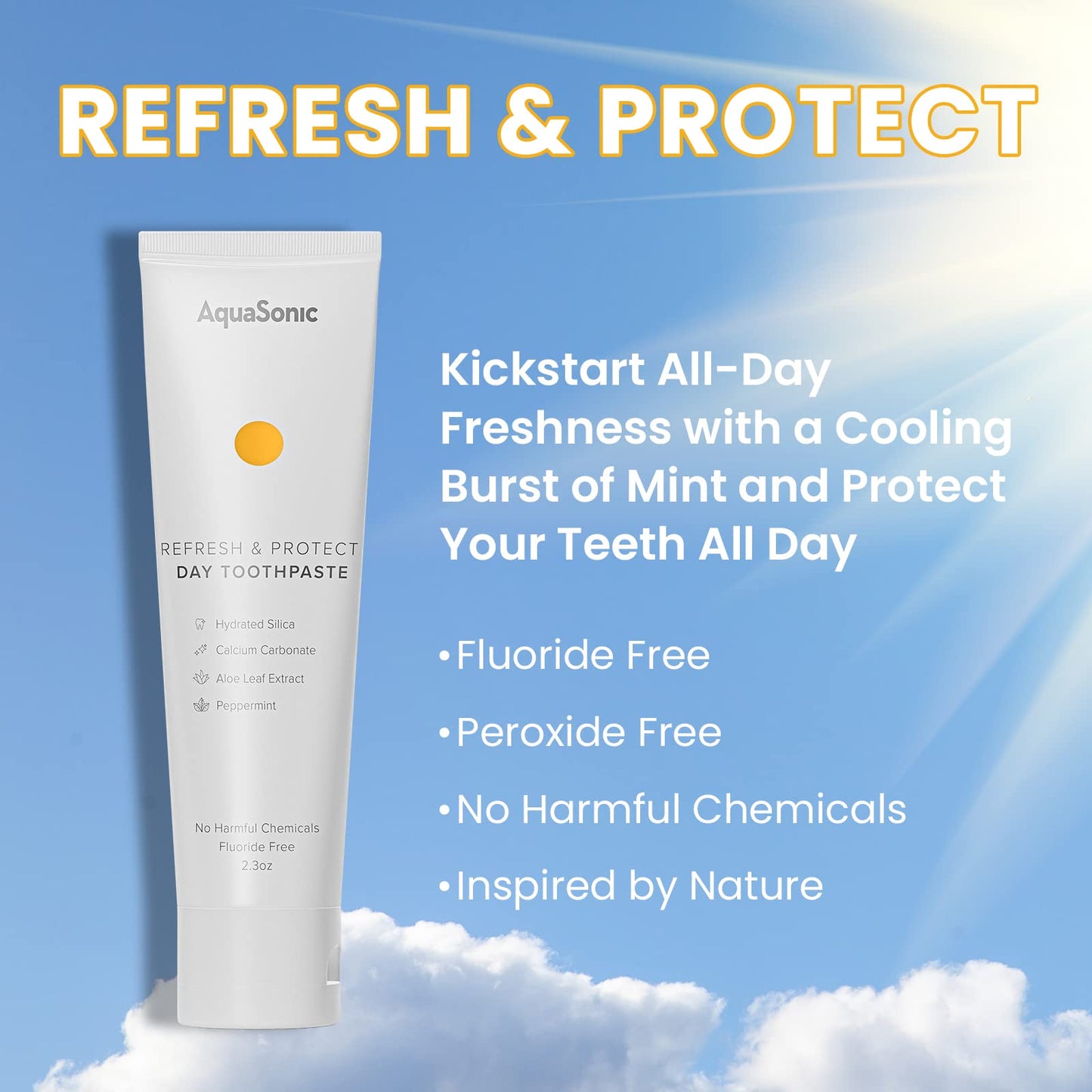 AquaSonic Complete Care Toothpaste – Day & Night System (Refresh & Protect Day, Repair & Whiten Night) Fluoride-Free, Whitening & Detoxifying