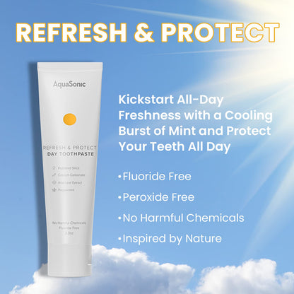 AquaSonic Complete Care Toothpaste – Day & Night System (Refresh & Protect Day, Repair & Whiten Night) Fluoride-Free, Whitening & Detoxifying