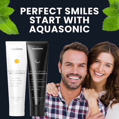 AquaSonic Complete Care Toothpaste – Day & Night System (Refresh & Protect Day, Repair & Whiten Night) Fluoride-Free, Whitening & Detoxifying