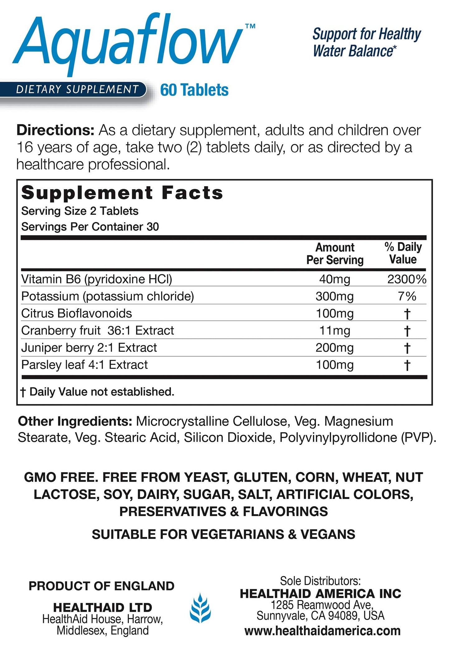 Aquaflow 60ct – Vegan Water Balance Support & Reduces Water Retention
