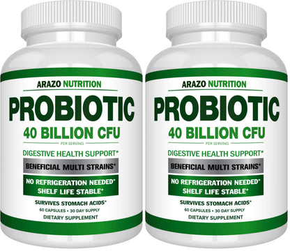 Arazo Nutrition Probiotic 40B CFU - Time-Release & Shelf-Stable (2 Pack)