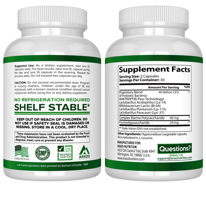 Arazo Nutrition Probiotic 40B CFU - Time-Release & Shelf-Stable (2 Pack)