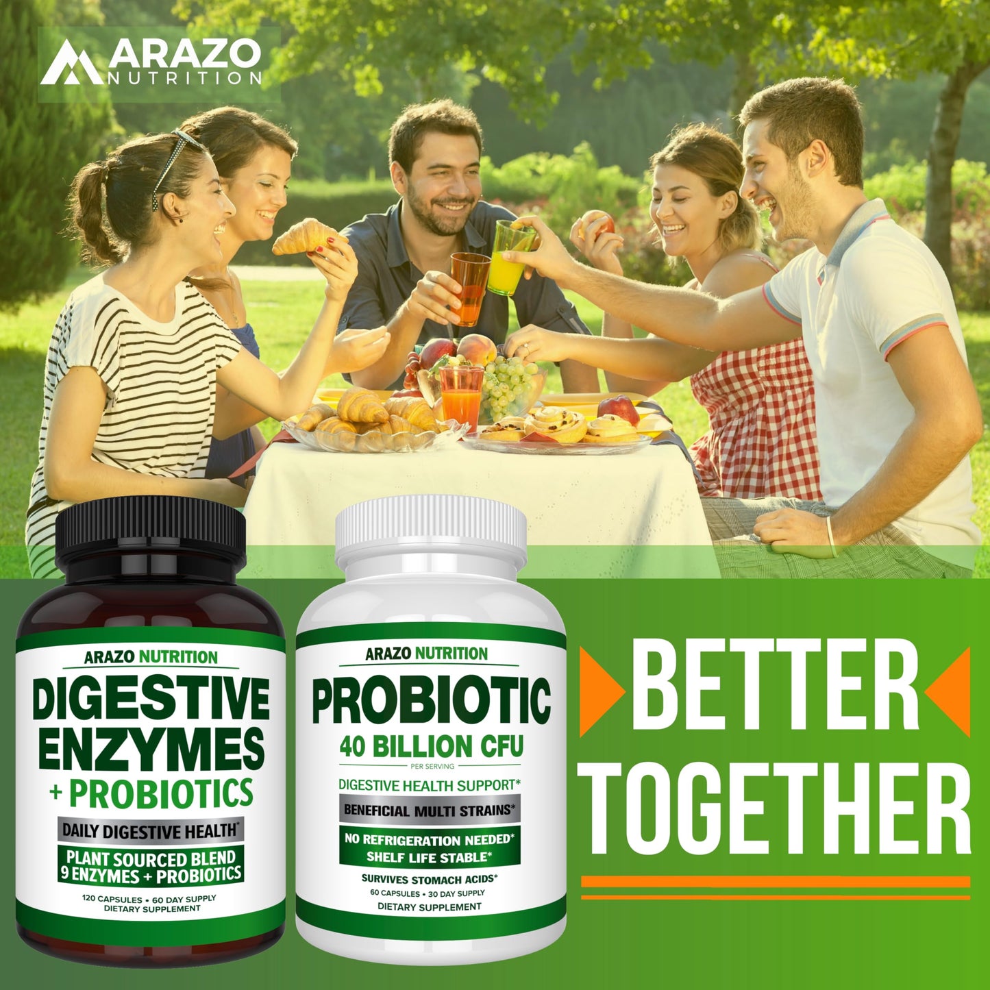 Arazo Nutrition Probiotic 40B CFU - Time-Release & Shelf-Stable (2 Pack)