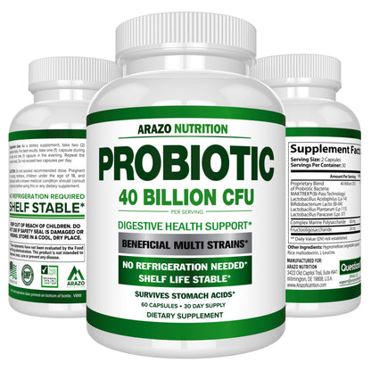 Arazo Nutrition Probiotic 40B CFU - Time-Release & Shelf-Stable (2 Pack)