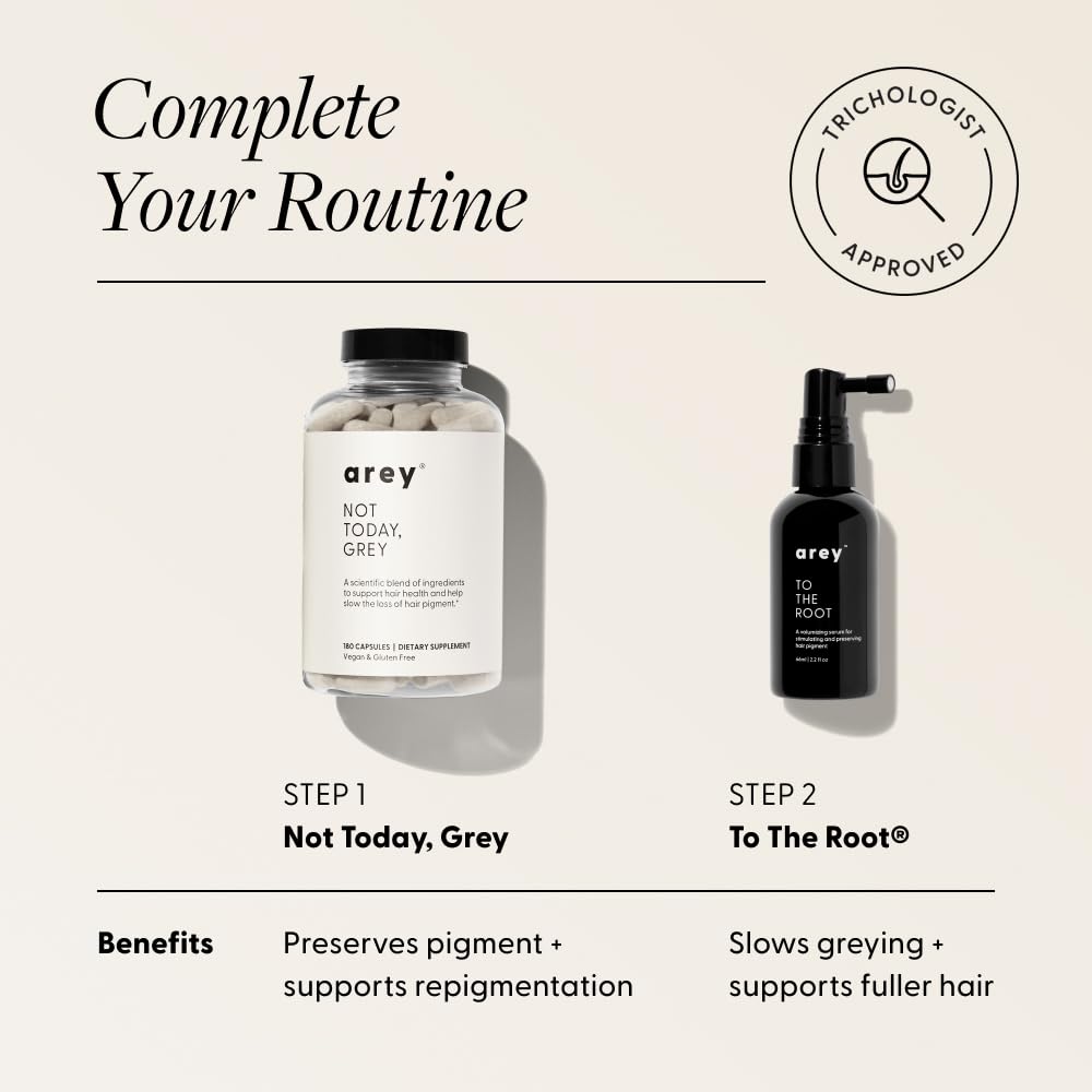 Arey Not Today Grey Daily Hair Supplement for Women & Men | Slows Grey Hair Growth & Repigment in 3–6 Months | Healthier, Thicker Hair | Biotin, B + D Vitamins | Vegan & Gluten Free (3 Month)