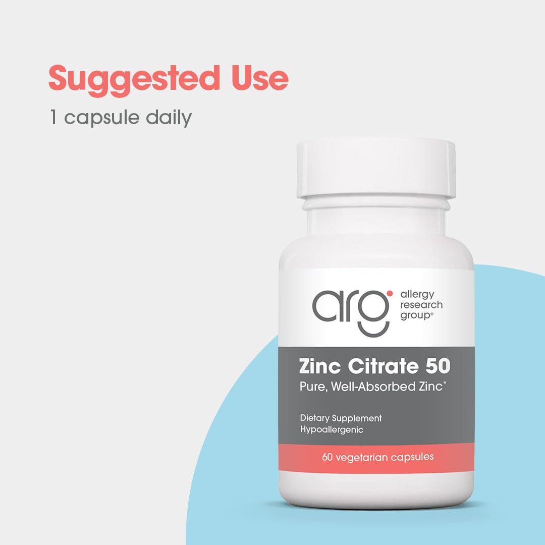 Zinc Citrate Supplement 50mg – Allergy Research Group | 60 Vegetarian Capsules
