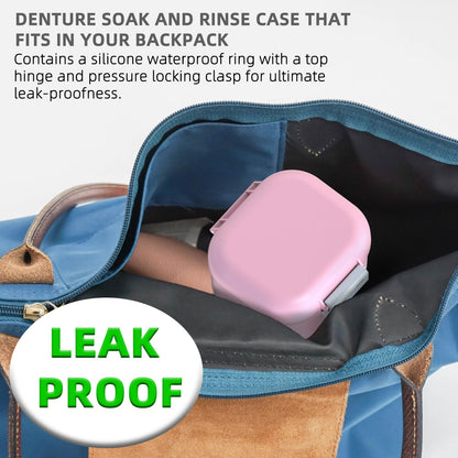 ARGOMAX Leak-Proof Denture Bath Cup – Portable Denture Box with Strainer (Pink & White)
