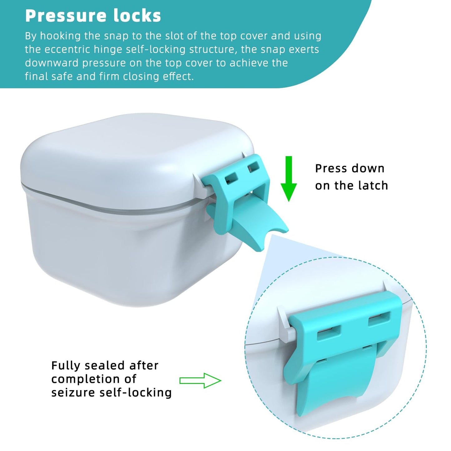 ARGOMAX Leak Proof Denture Bath Cup – Portable Denture Soaking Box with Strainer (White & Cyan)