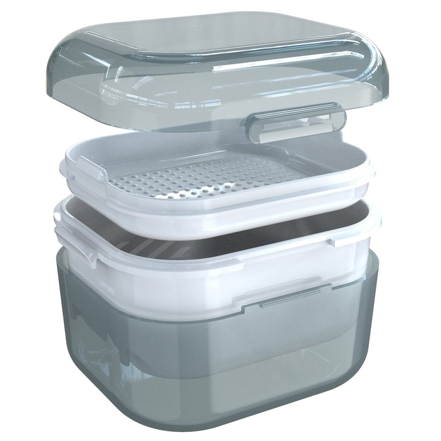 ARGOMAX Denture Case - Denture Cup for Soaking & Thorough Cleaning (Not Leak-Proof) - Grey