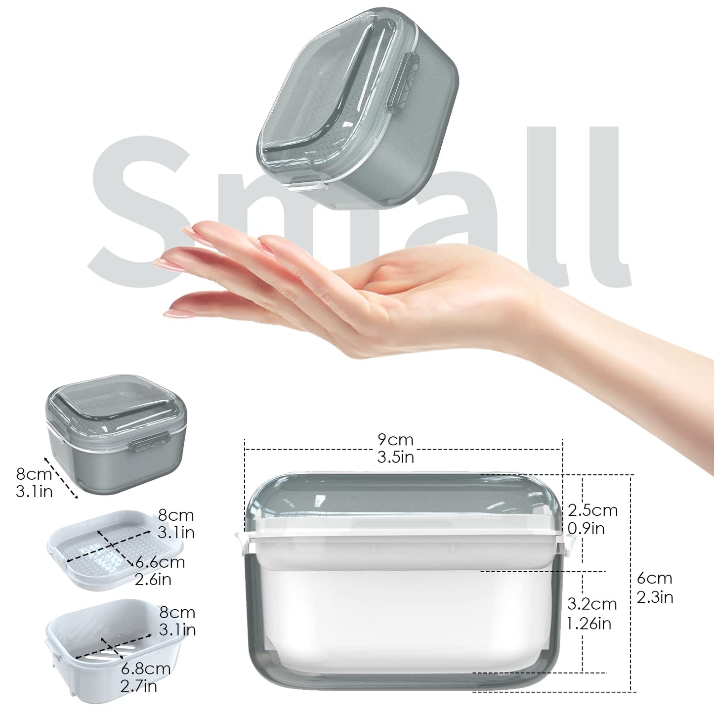 ARGOMAX Denture Case - Denture Cup for Soaking & Thorough Cleaning (Not Leak-Proof) - Grey