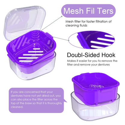 ARGOMAX Denture Case, Denture Cup for Soaking Dentures (Not Leak-Proof) – Thorough Cleaning of Dentures, Retainer, Mouthguards, Clear Braces, Dark Purple