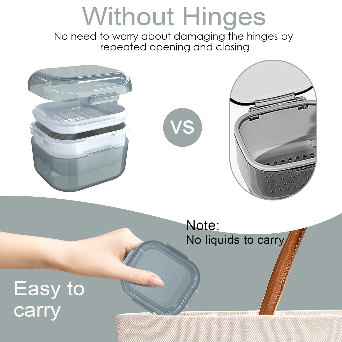 ARGOMAX Denture Case - Denture Cup for Soaking & Thorough Cleaning (Not Leak-Proof) - Grey