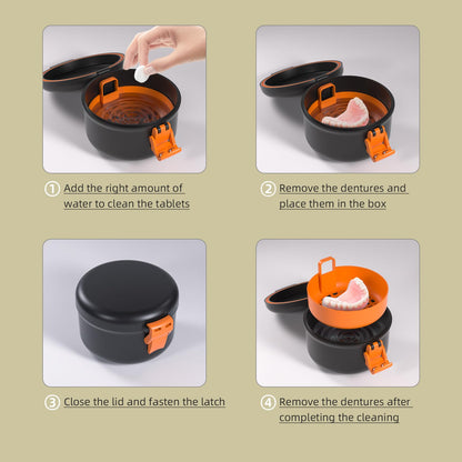 ARGOMAX Leak-Proof Retainer Case | Denture Cleaning Cup for Soaking | Travel Case (Black & Orange)