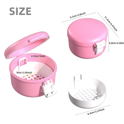 ARGOMAX Leak-Proof Retainer Cleaner Case for Dentures | Travel Denture Cup Pink & White