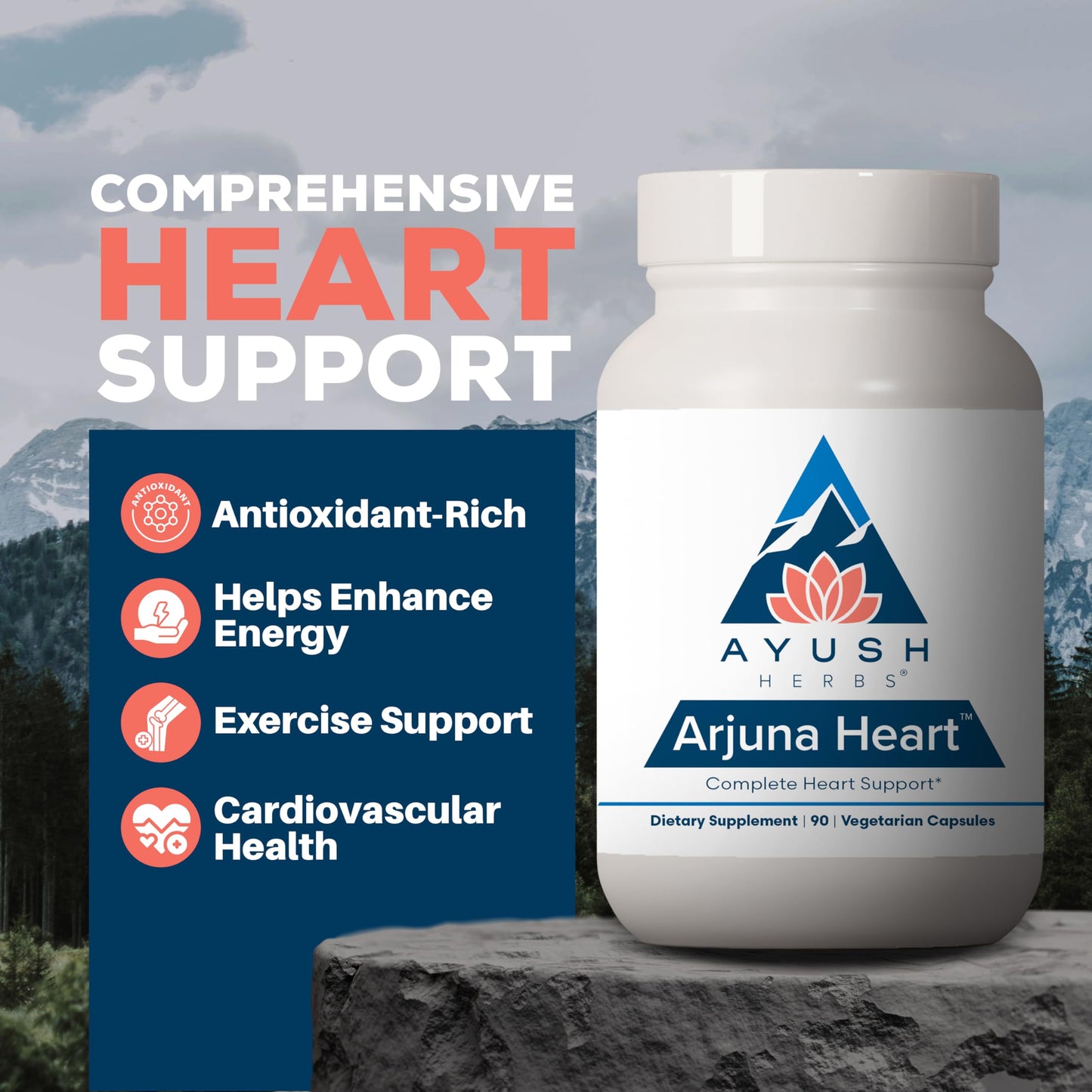 Ayush Herbs Arjuna Heart | Heart Support Supplement | 90 Vegetarian Capsules