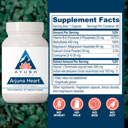 Ayush Herbs Arjuna Heart | Heart Support Supplement | 90 Vegetarian Capsules