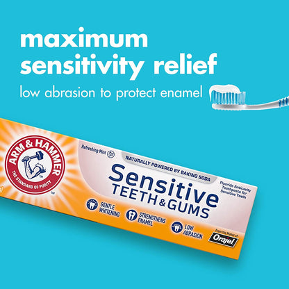ARM & HAMMER Sensitive Teeth & Gums Toothpaste 4.5 oz Pack of 4 | Baking Soda Whitening & Sensitive Relief