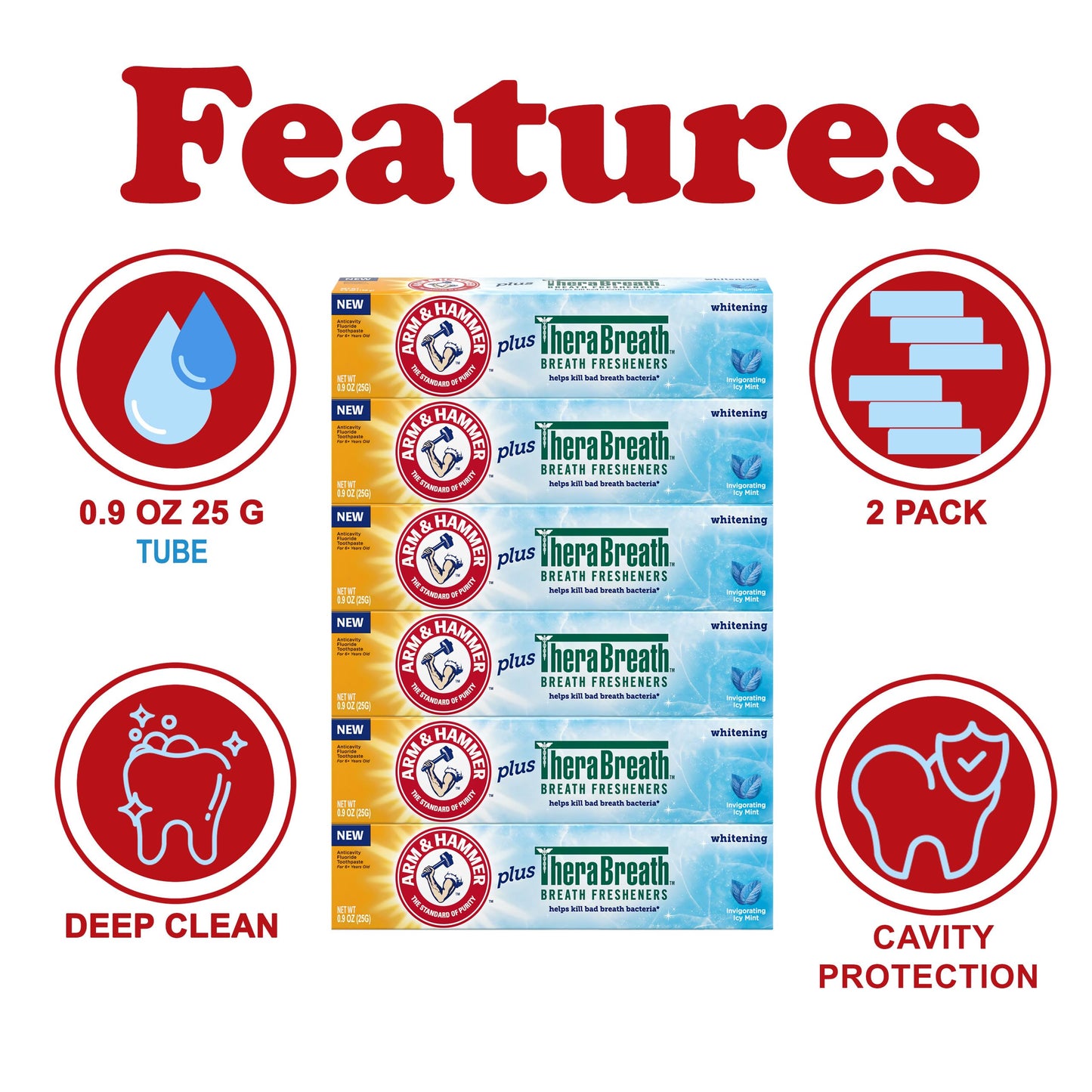 ARM & HAMMER Whitening Toothpaste 6-Pack – Icy Mint, Thera Fresheners