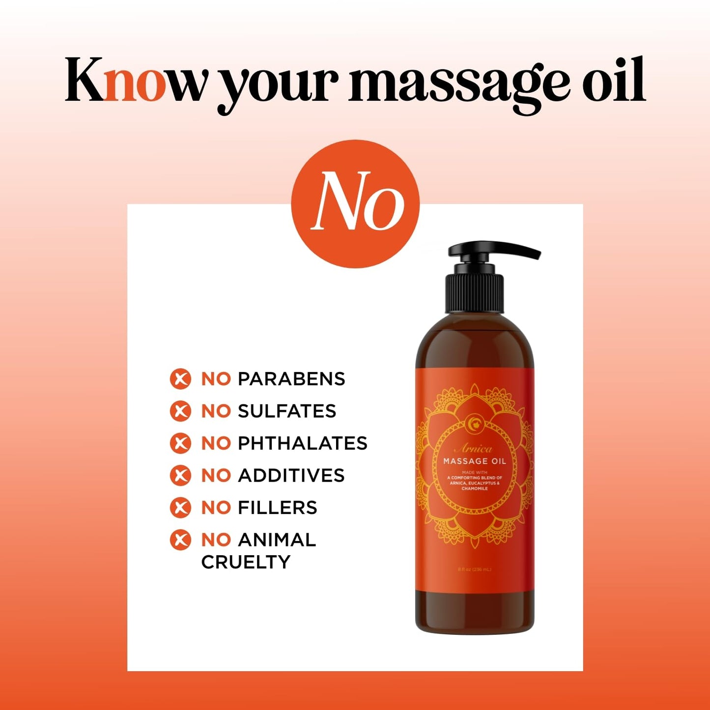 Arnica Massage Oil for Muscle Relaxing – Full Body Relief with Chamomile, Lavender, Peppermint & Rosemary – Vegan & Non-GMO (8 Fl Oz)