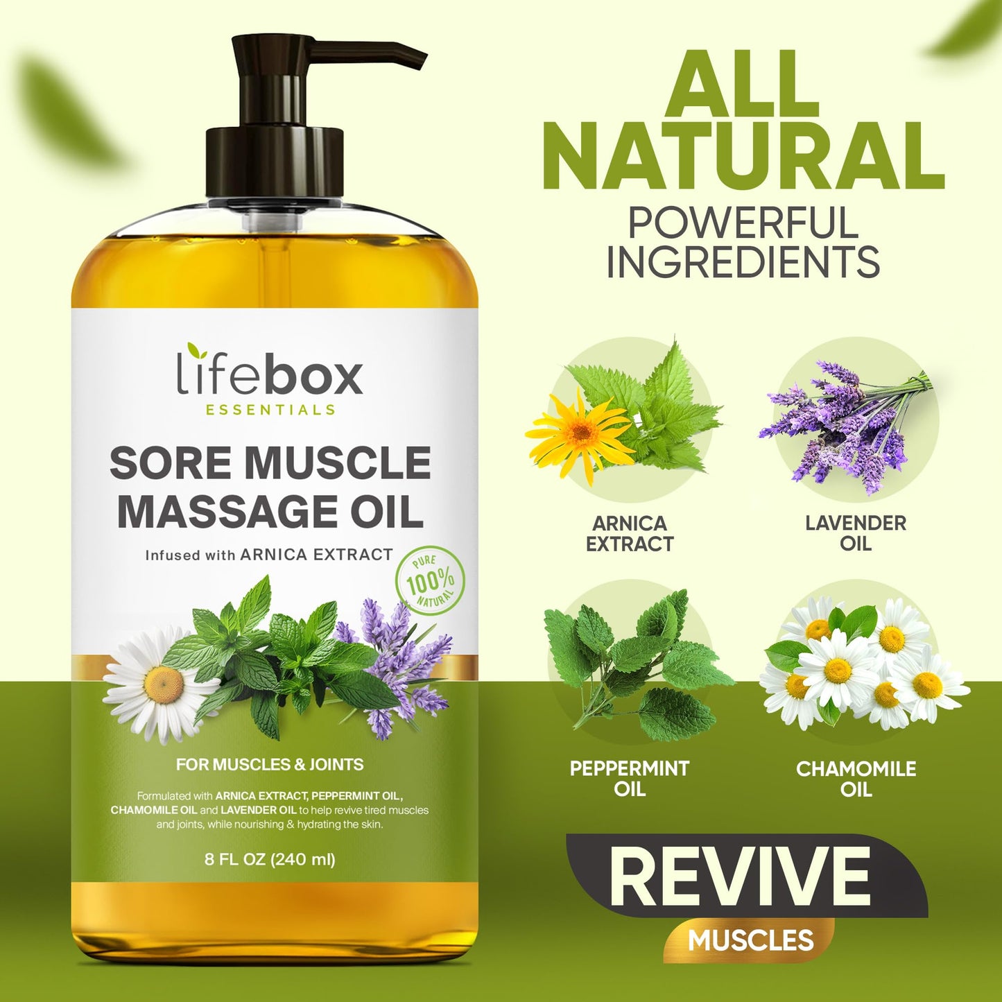 Arnica Sore Muscle Massage Oil – 100% Pure & Natural, 8 oz