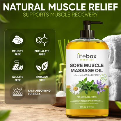 Arnica Sore Muscle Massage Oil – 100% Pure & Natural, 8 oz