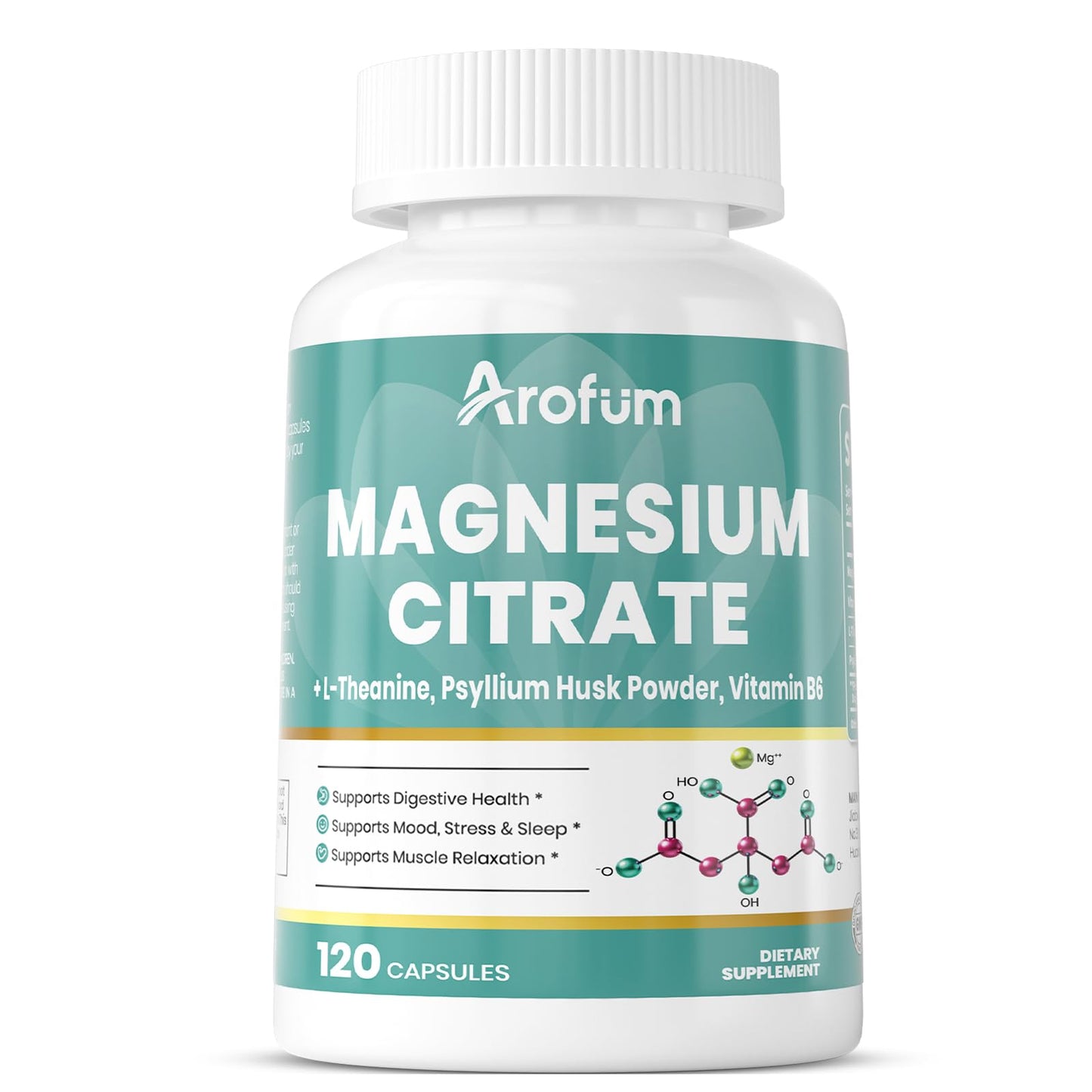 Arofum Magnesium Citrate Capsules – Digestive Support, Sleep Aid | Vegan, Non-GMO, 120 Capsules