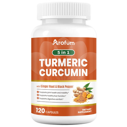 Arofum Turmeric Supplement with Ginger Root & BioPerine – 500mg Turmeric Extract – Joint & Digestive Support | 120 Vegan Capsules