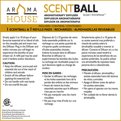 AromaHouse Scentball Waterless Cordless Diffuser White with 5 Refill Pads