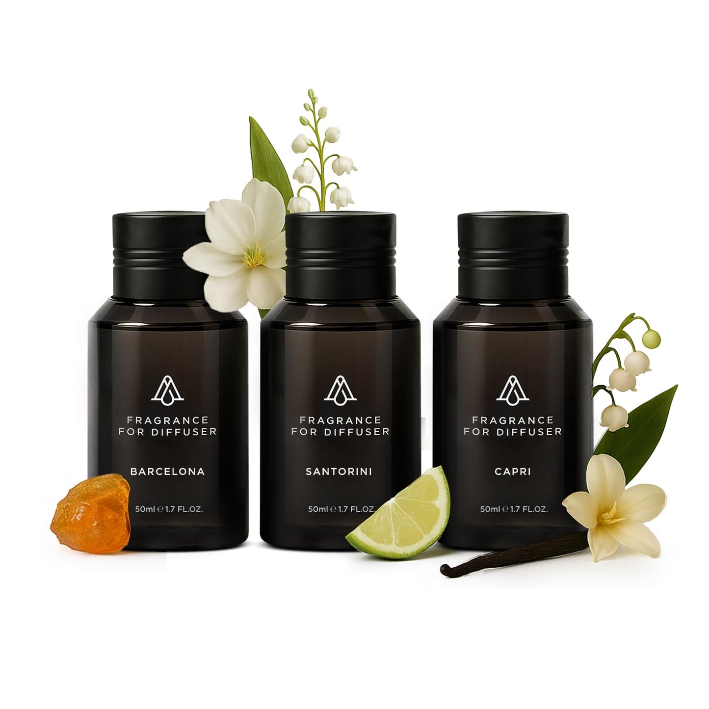 AromaPlan Destinations Collection 3-Pack Diffuser Oils – Capri, Barcelona & Santorini (50 ml) – Non-Toxic, USA-Made