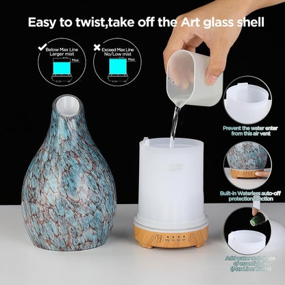 Aromatherapy Diffuser – 160ml Art Glass Ultrasonic, Quiet, 7-Color LED
