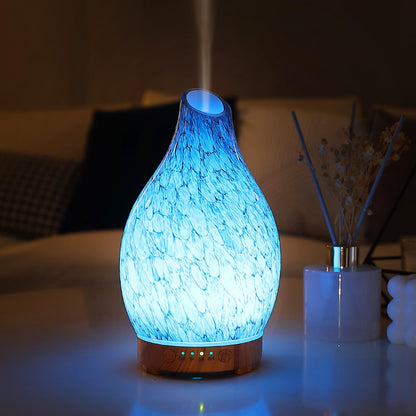 Aromatherapy Diffuser – 160ml Art Glass Ultrasonic, Quiet, 7-Color LED