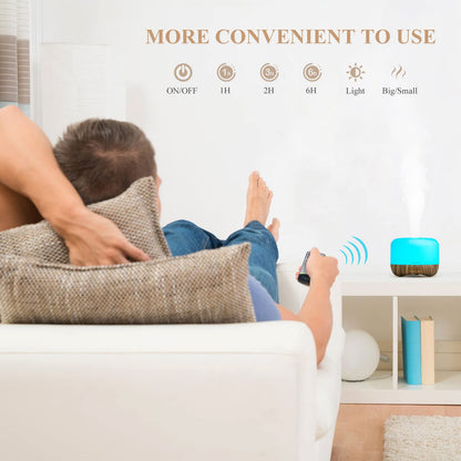 Aromatherapy Diffuser 500ml Brown – Ultrasonic Humidifier with Auto-Off