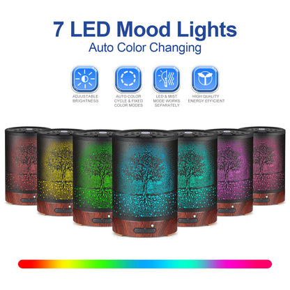 Essential Oil Diffuser - Aromatherapy Diffuser with 7 Color Lights, Auto-Off | Metal Cool Mist Humidifier for Home & Office