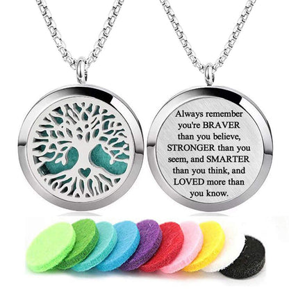 Aromatherapy Essential Oil Diffuser Necklace - Stainless Steel Locket Pendant, Tree of Life