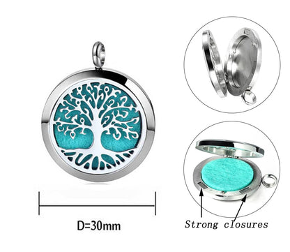 Aromatherapy Essential Oil Diffuser Necklace - Stainless Steel Locket Pendant, Tree of Life