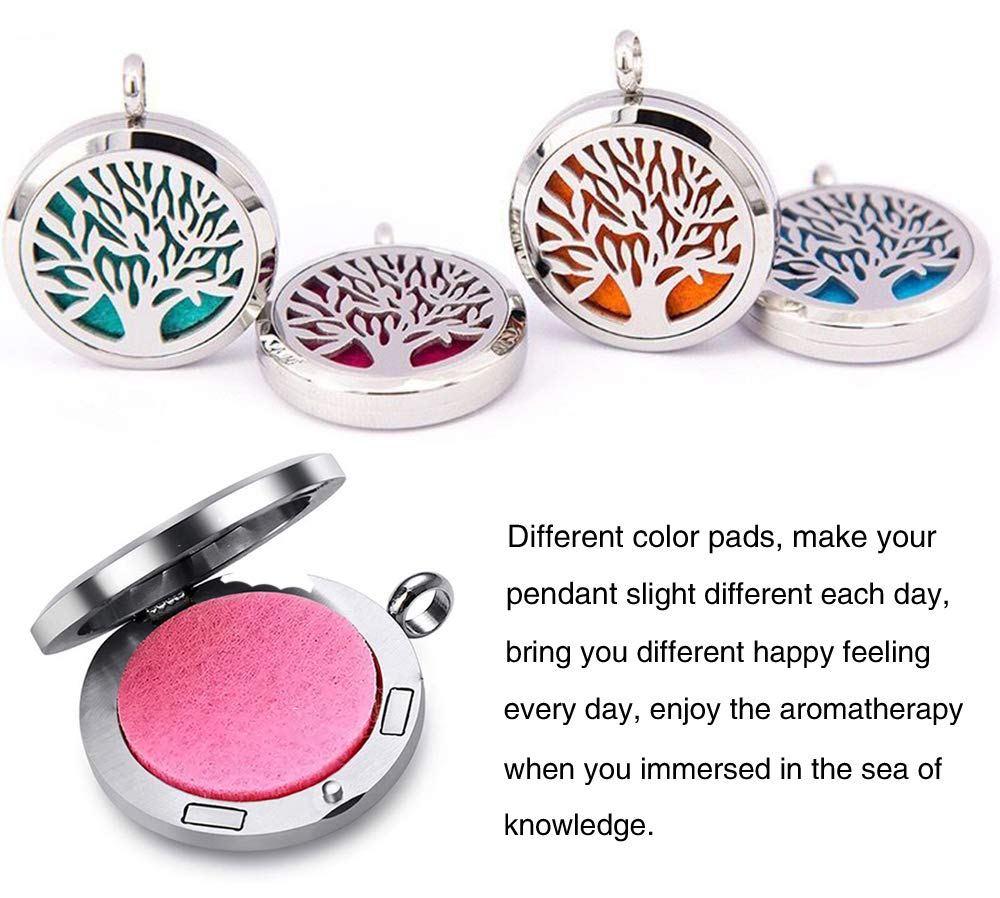 Aromatherapy Essential Oil Diffuser Necklace - Stainless Steel Locket Pendant, Tree of Life