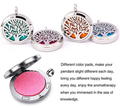 Aromatherapy Essential Oil Diffuser Necklace - Stainless Steel Locket Pendant, Tree of Life