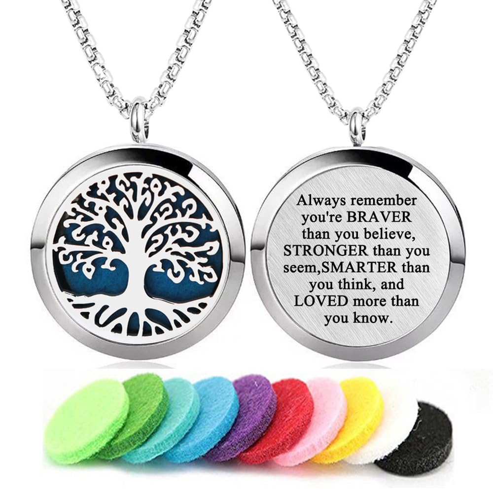 Aromatherapy Essential Oil Diffuser Necklace – Tree of Life Stainless Steel Locket Pendant