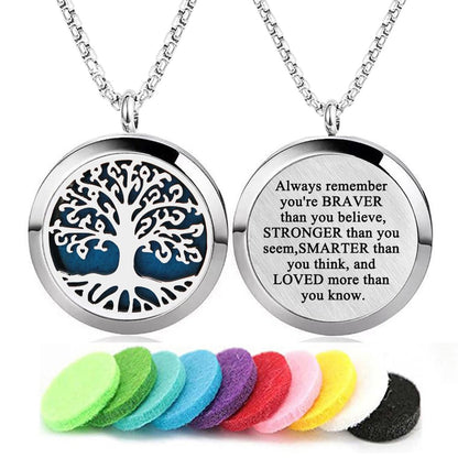 Aromatherapy Essential Oil Diffuser Necklace – Tree of Life Stainless Steel Locket Pendant