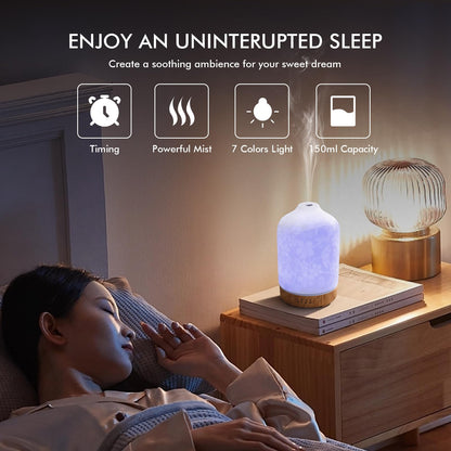 Aromatherapy Essential Oil Diffuser 150ml Ceramic | 7 LED Colors | Cherry Blossom