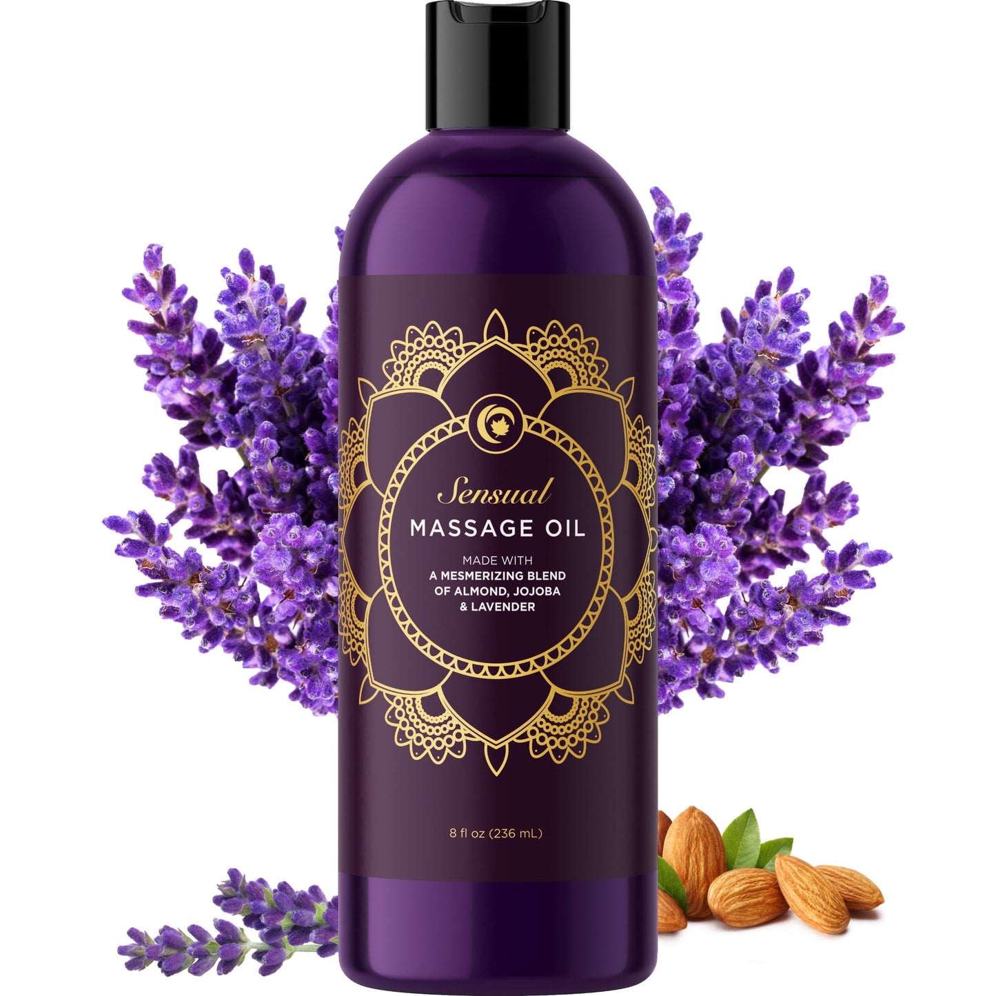 Aromatherapy Sensual Massage Oil for Couples – Vegan Lavender & Sweet Almond Oil, 8 oz