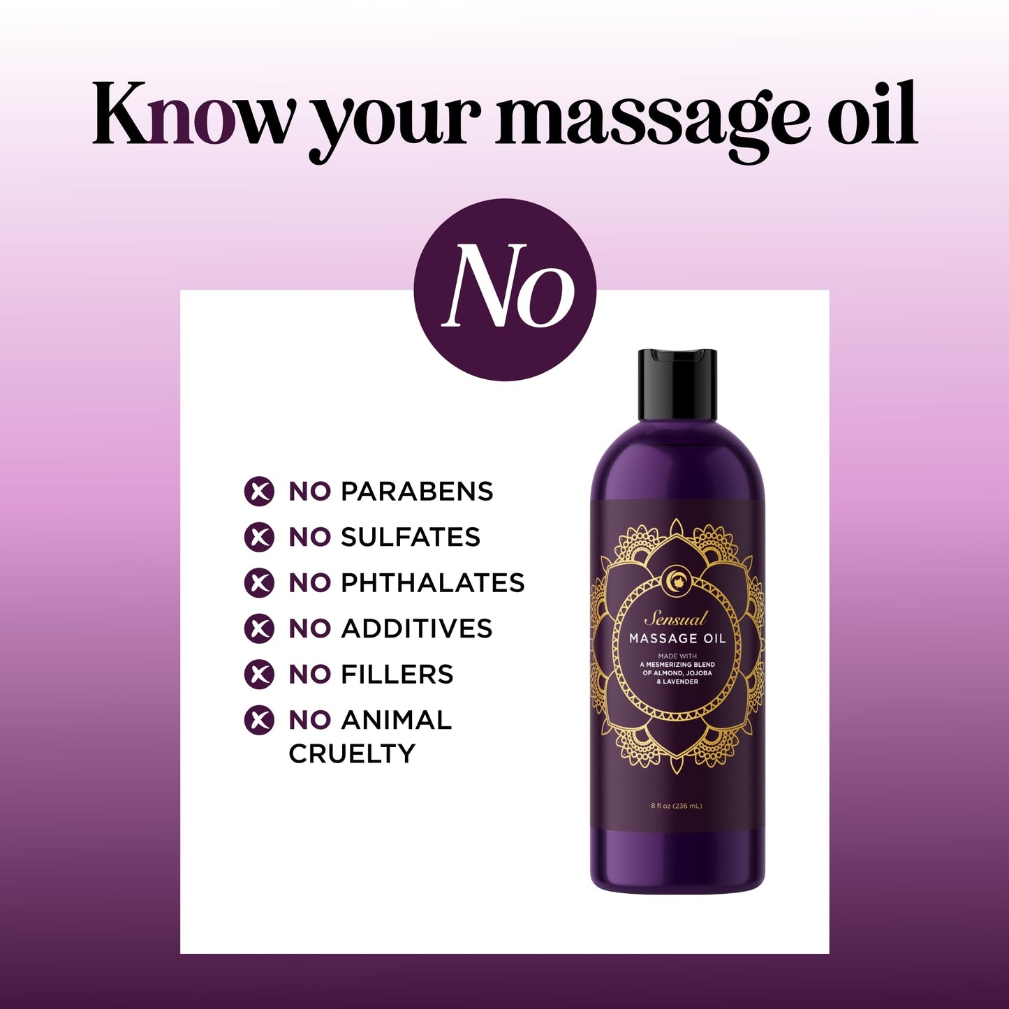 Aromatherapy Sensual Massage Oil for Couples – Vegan Lavender & Sweet Almond Oil, 8 oz
