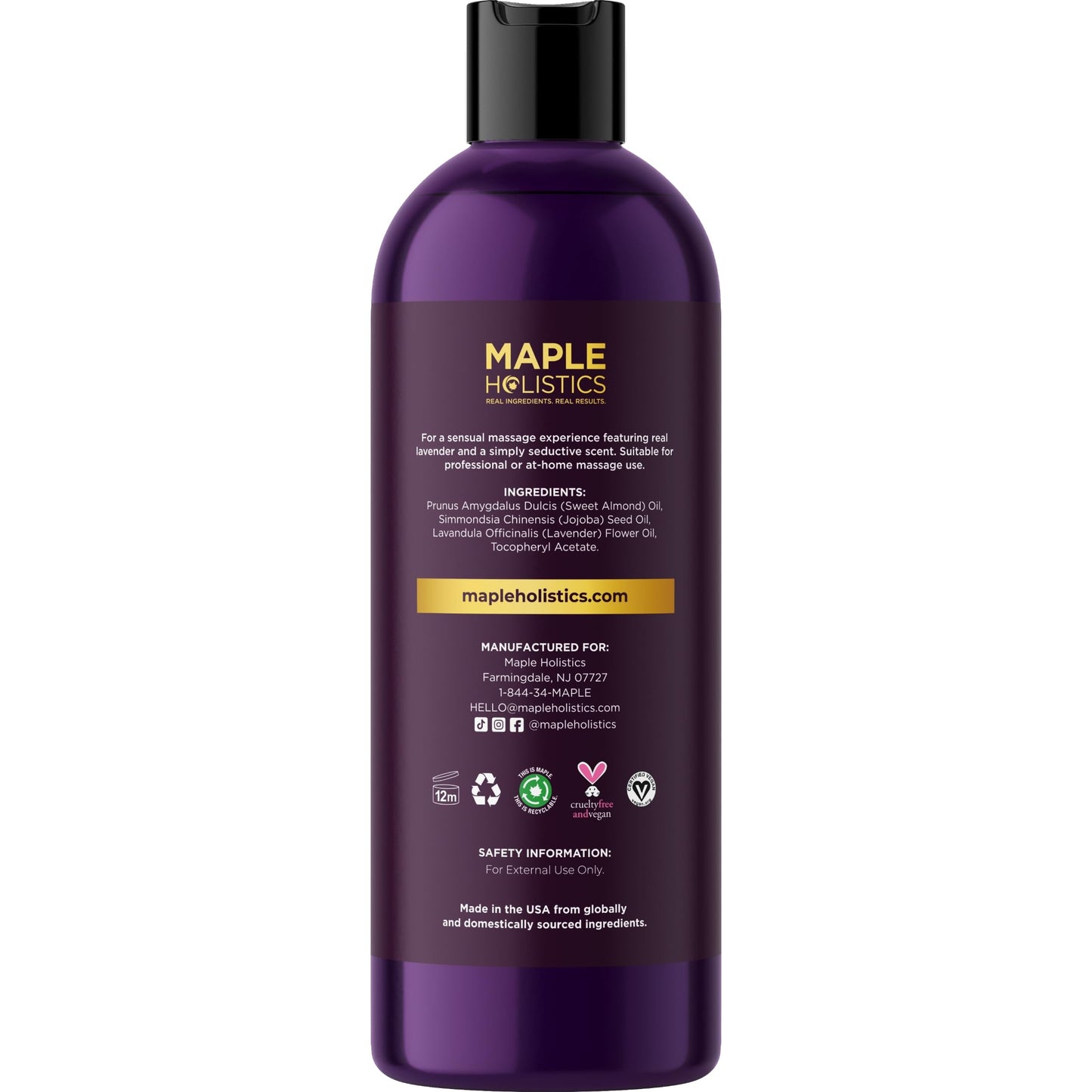 Aromatherapy Sensual Massage Oil for Couples – Vegan Lavender & Sweet Almond Oil, 8 oz