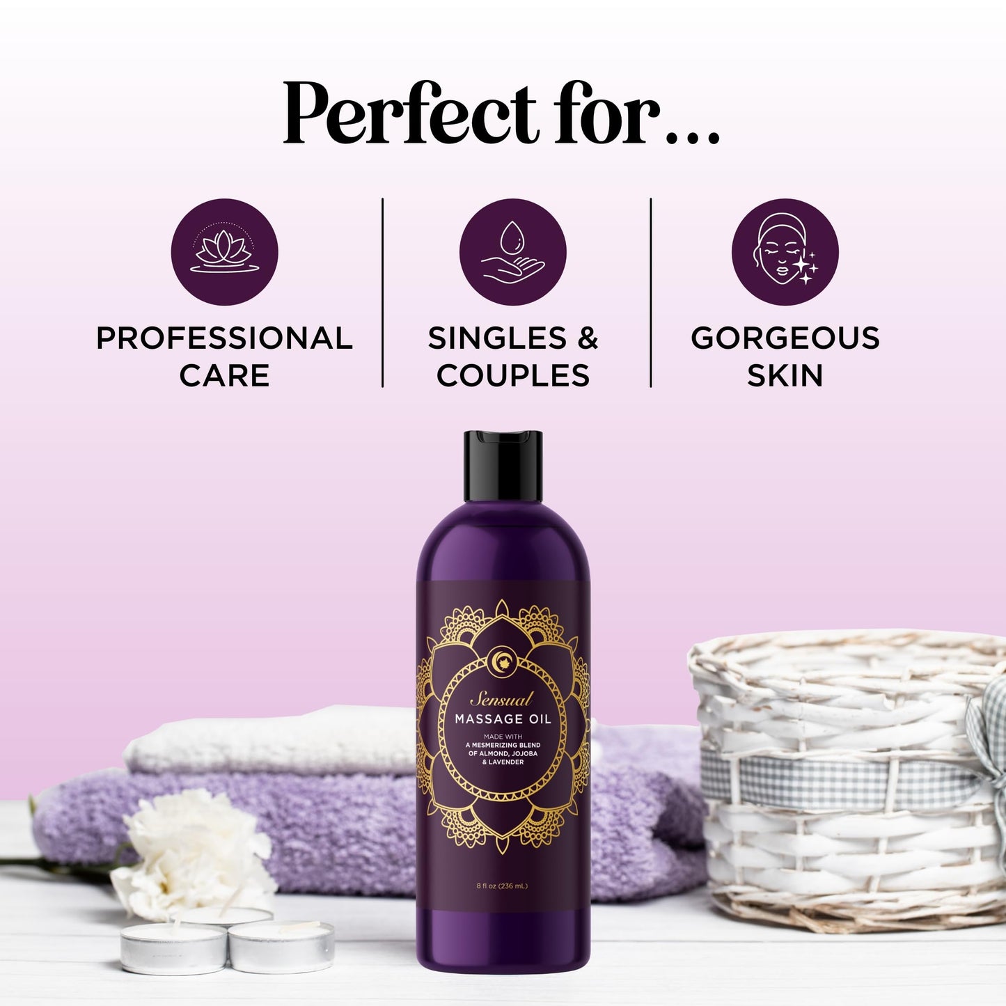 Aromatherapy Sensual Massage Oil for Couples – Vegan Lavender & Sweet Almond Oil, 8 oz