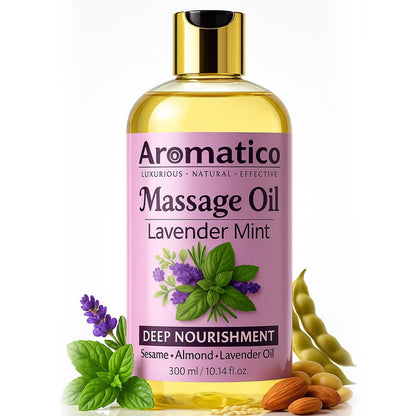 AROMATICO Lavender Mint Massage Oil – Sesame, Almond & Jojoba Oils, 10 oz