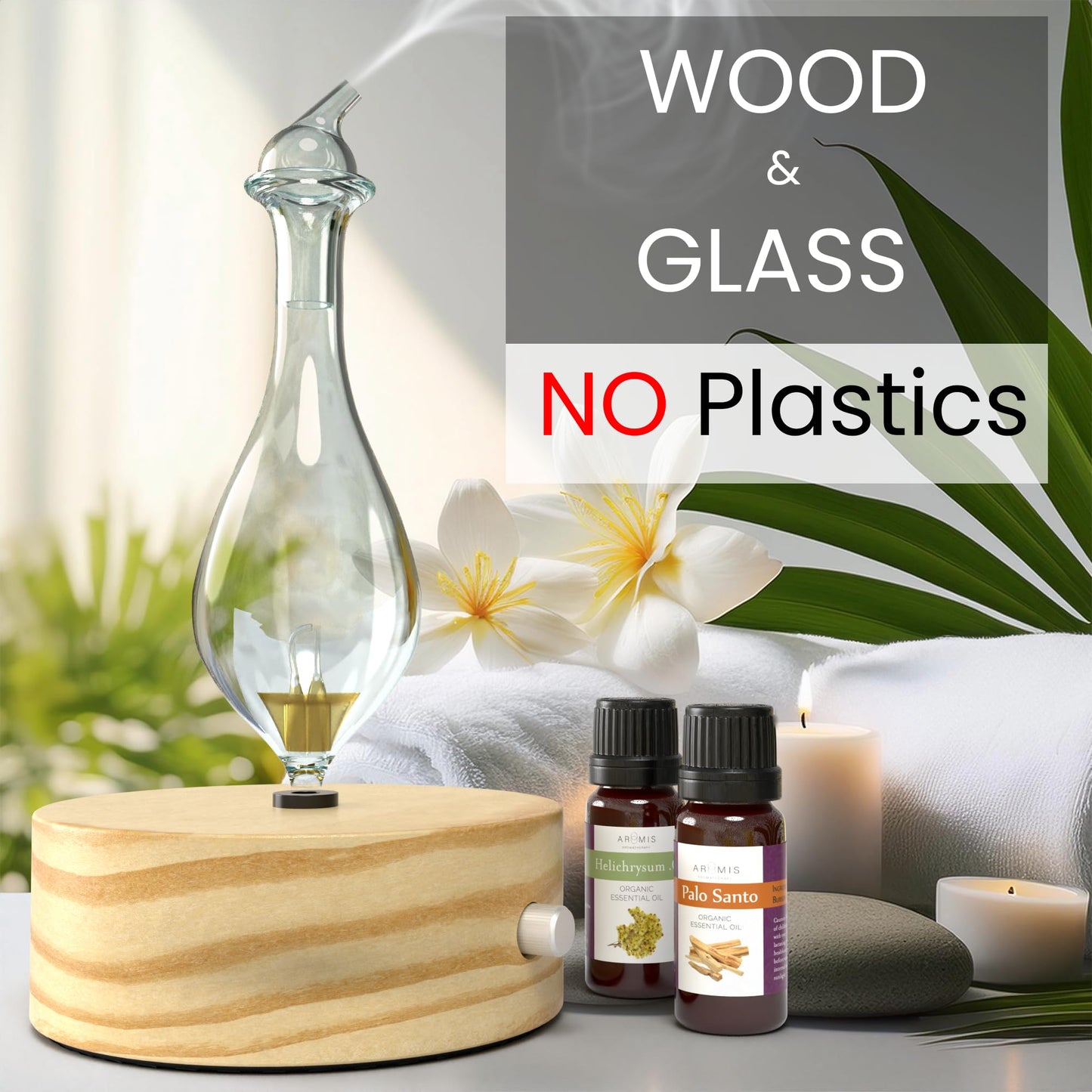 ArOmis Premium Glass Essential Oils Nebulizer — Waterless Diffuser with Wooden Base | Solum Lux Merus