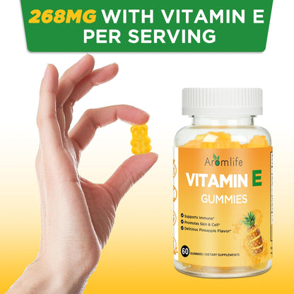 Aromlife Vitamin E 400 IU Gummies – 268 mg per Serving, Pineapple Flavor, 60 Count, Gluten-Free