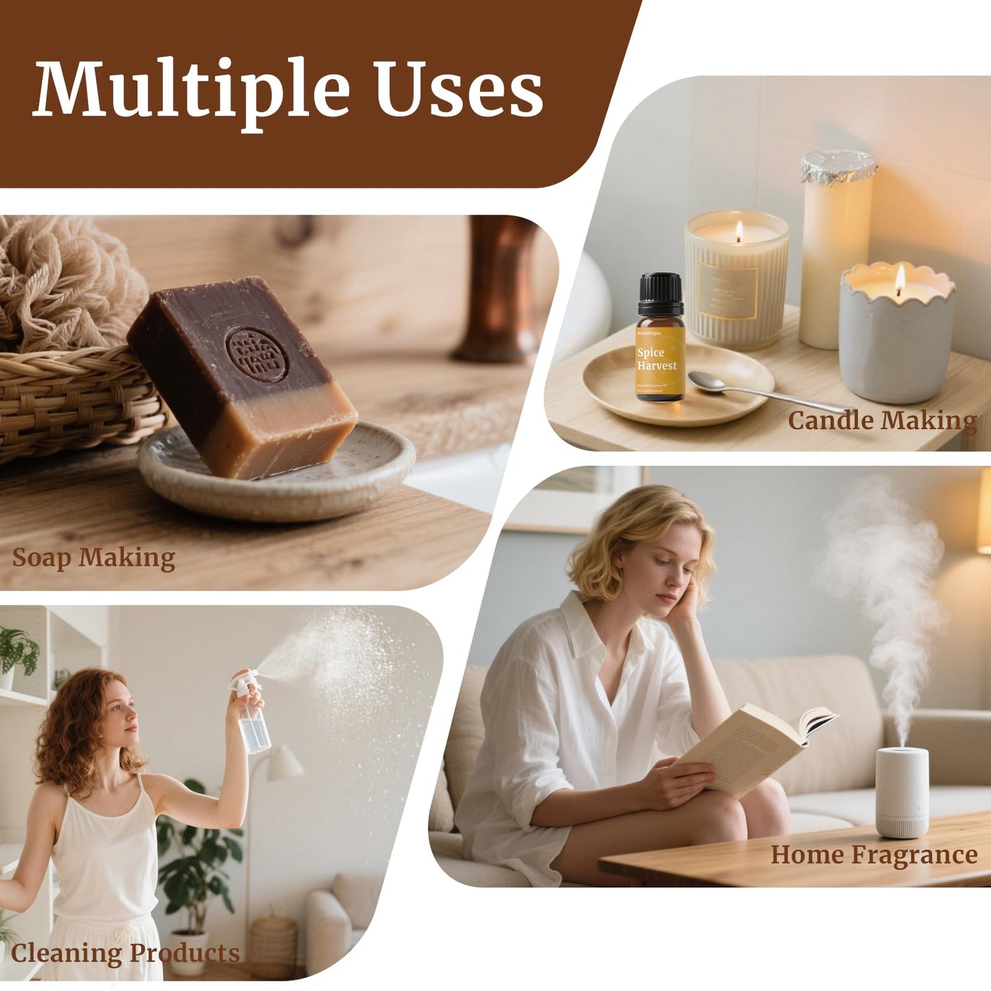 Diffuser Essential Oils – Aromtopia Fall Fragrance Oil Set (6x10ml) Pumpkin Pie, Musk Vanilla, Autumn Wildness