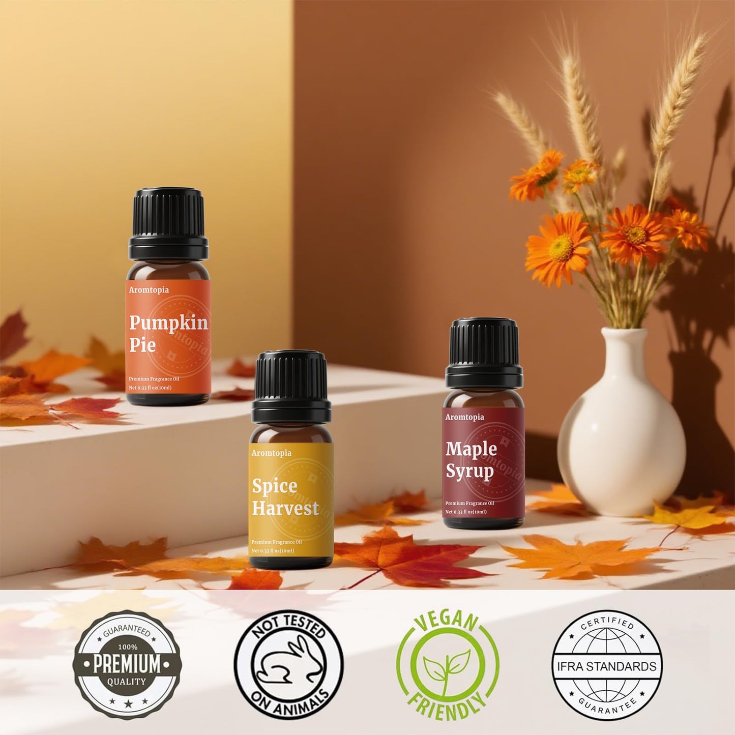 Diffuser Essential Oils – Aromtopia Fall Fragrance Oil Set (6x10ml) Pumpkin Pie, Musk Vanilla, Autumn Wildness