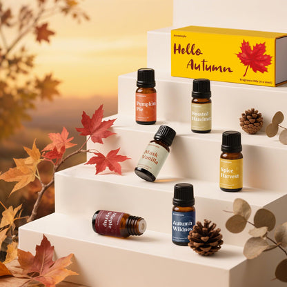 Diffuser Essential Oils – Aromtopia Fall Fragrance Oil Set (6x10ml) Pumpkin Pie, Musk Vanilla, Autumn Wildness